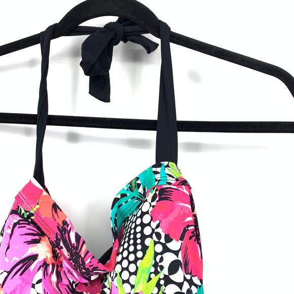 Island Escape Tankini Swimsuit Top Womens Size 14 Multicolor Floral Print Halter - Picture 3 of 6